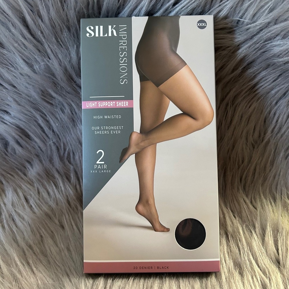 Silk Impressions Light Support Sheer Tights Womens Size XXXL/3X Black High Waist